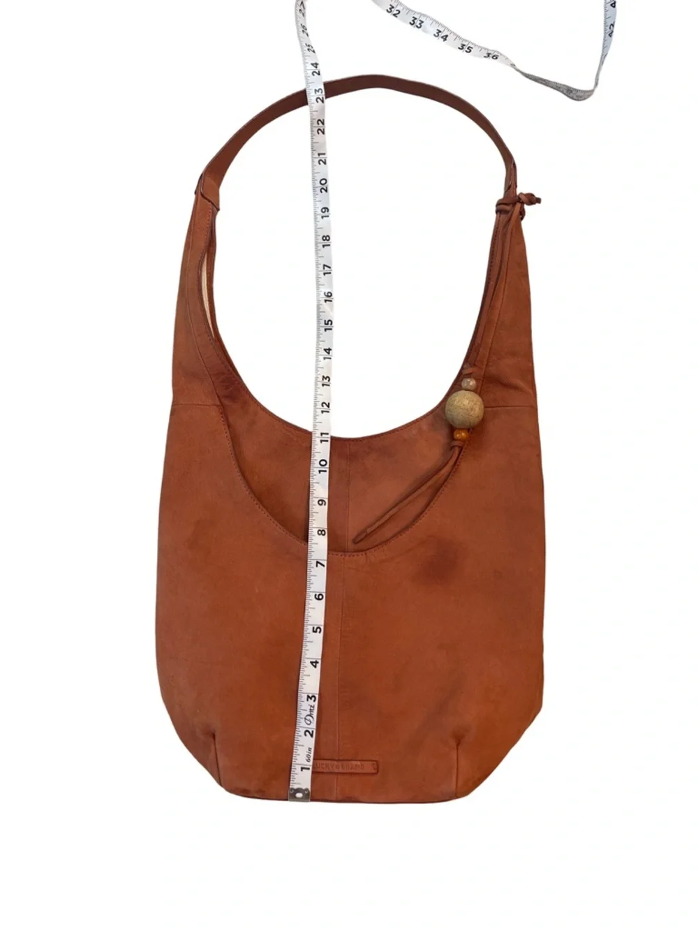 Lucky Brand Russet Leather Boho Hobo Bag with Stone Bead Detail